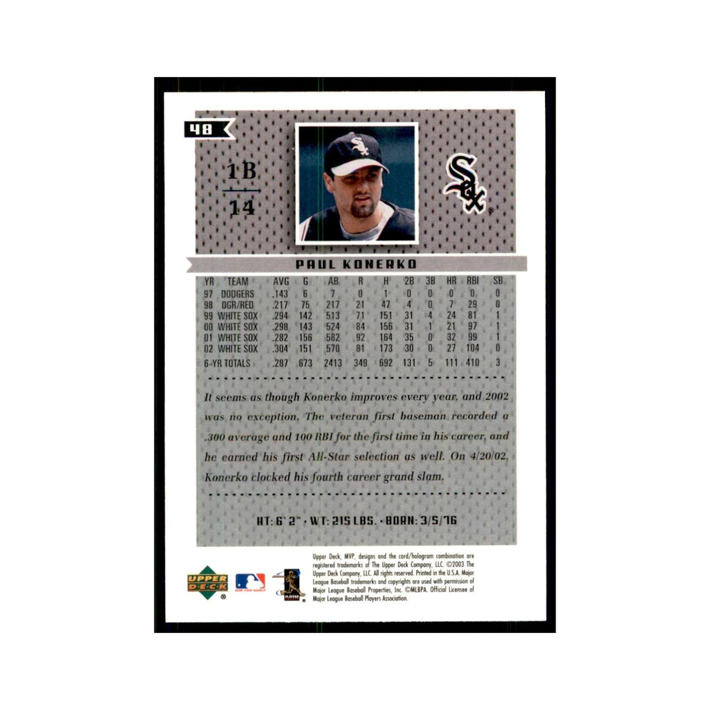2003 Upper Deck MVP Paul Konerko Baseball Cards #48