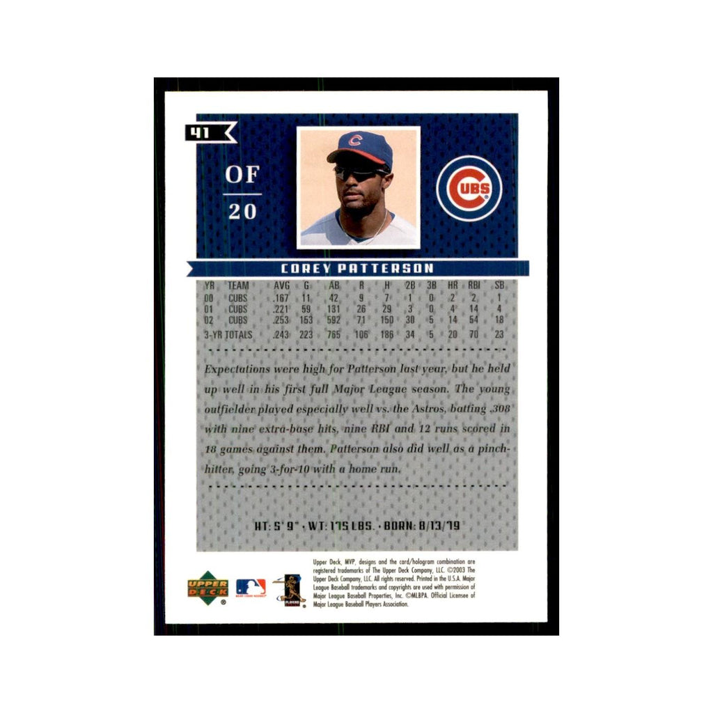 2003 Upper Deck MVP Corey Patterson Baseball Cards #41