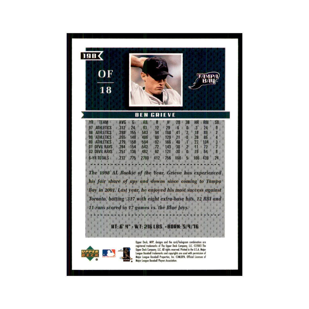 2003 Upper Deck MVP Ben Grieve Baseball Cards #198