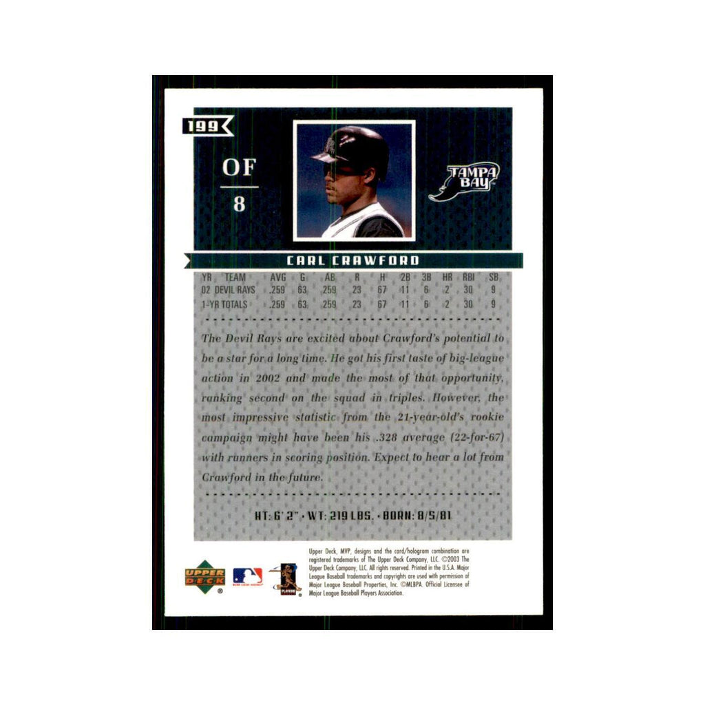 2003 Upper Deck MVP Carl Crawford Baseball Cards #199