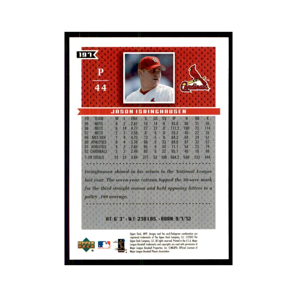 2003 Upper Deck MVP Jason Isringhausen Baseball Cards #197