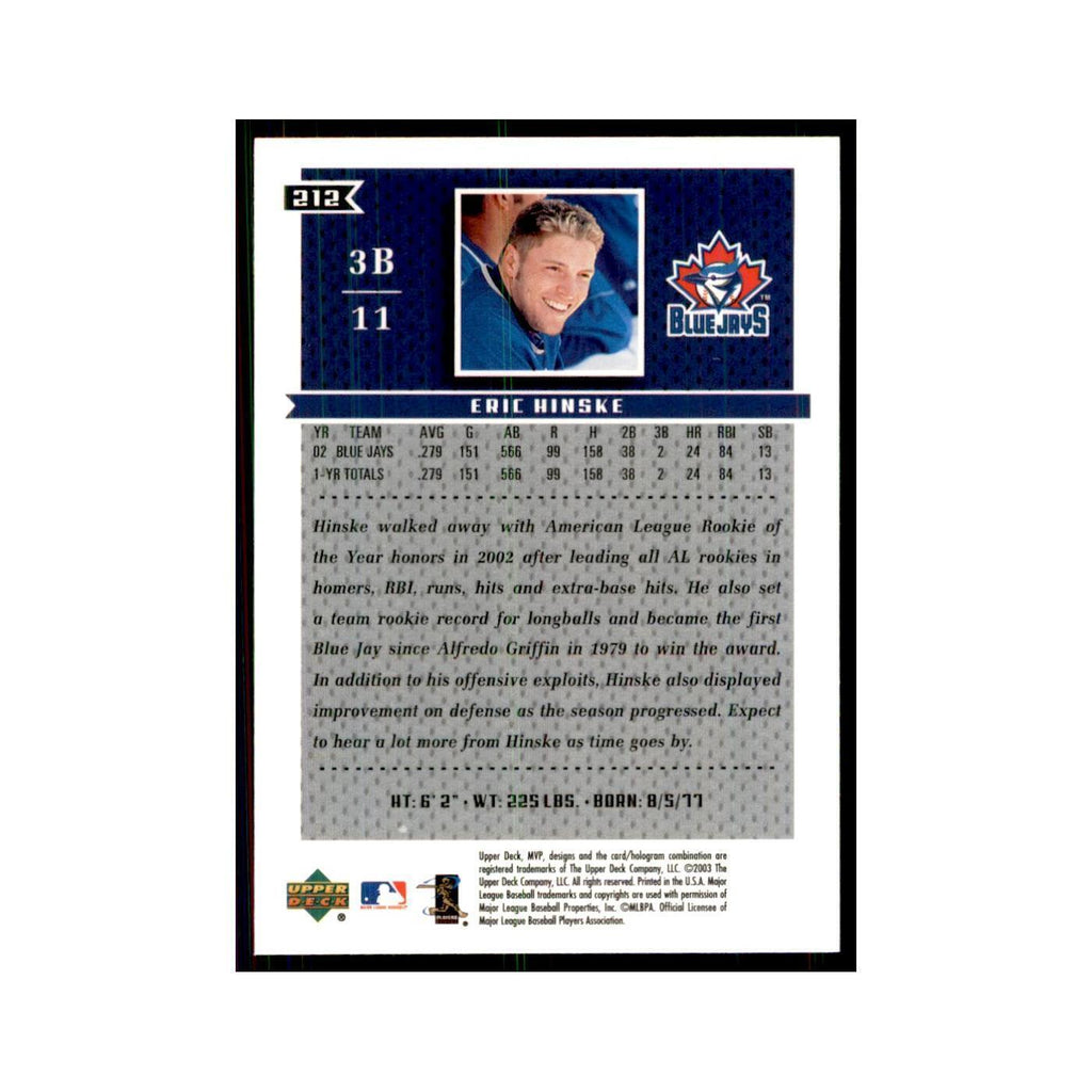 2003 Upper Deck MVP Eric Hinske Baseball Cards #212