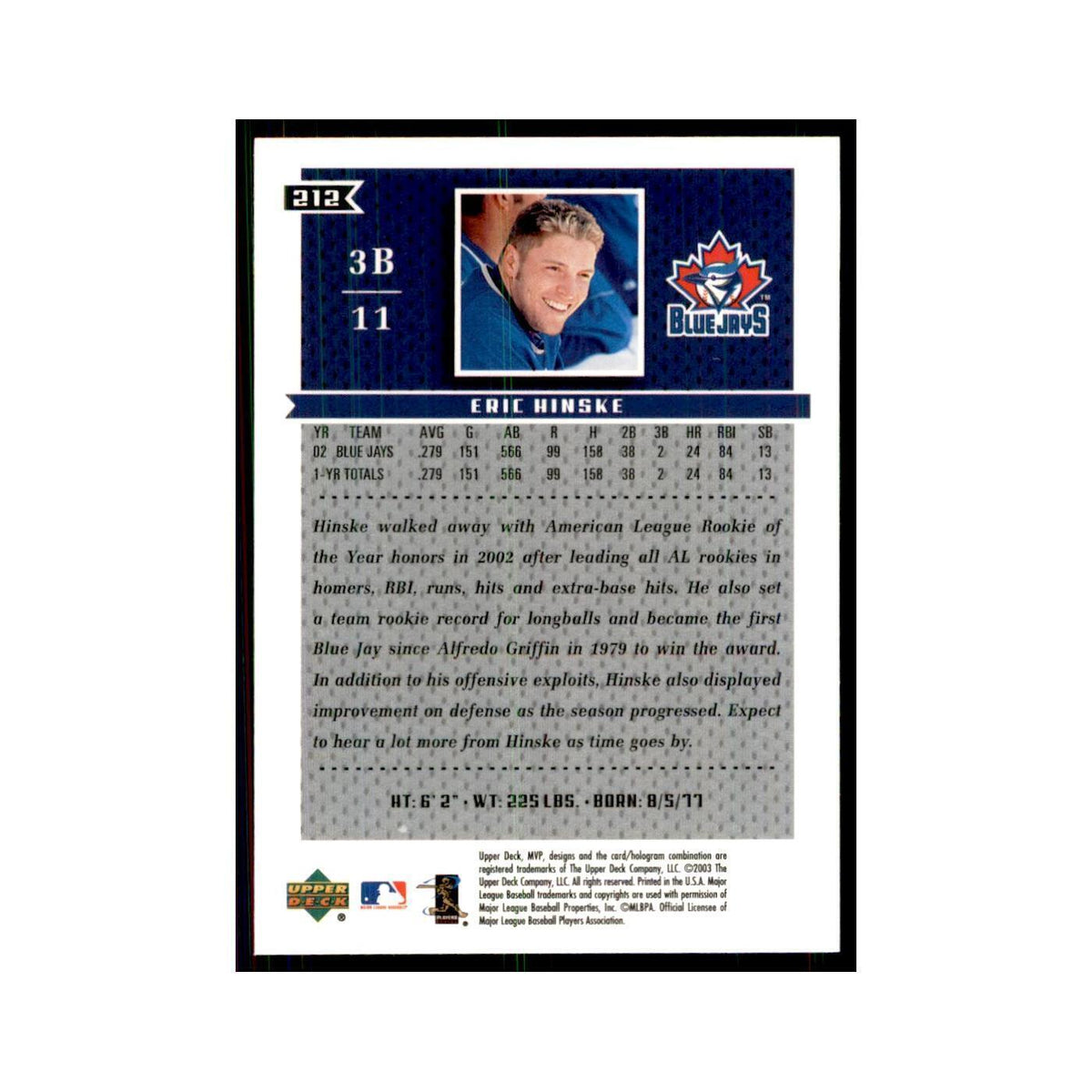 2003 Upper Deck MVP Eric Hinske Baseball Cards #212