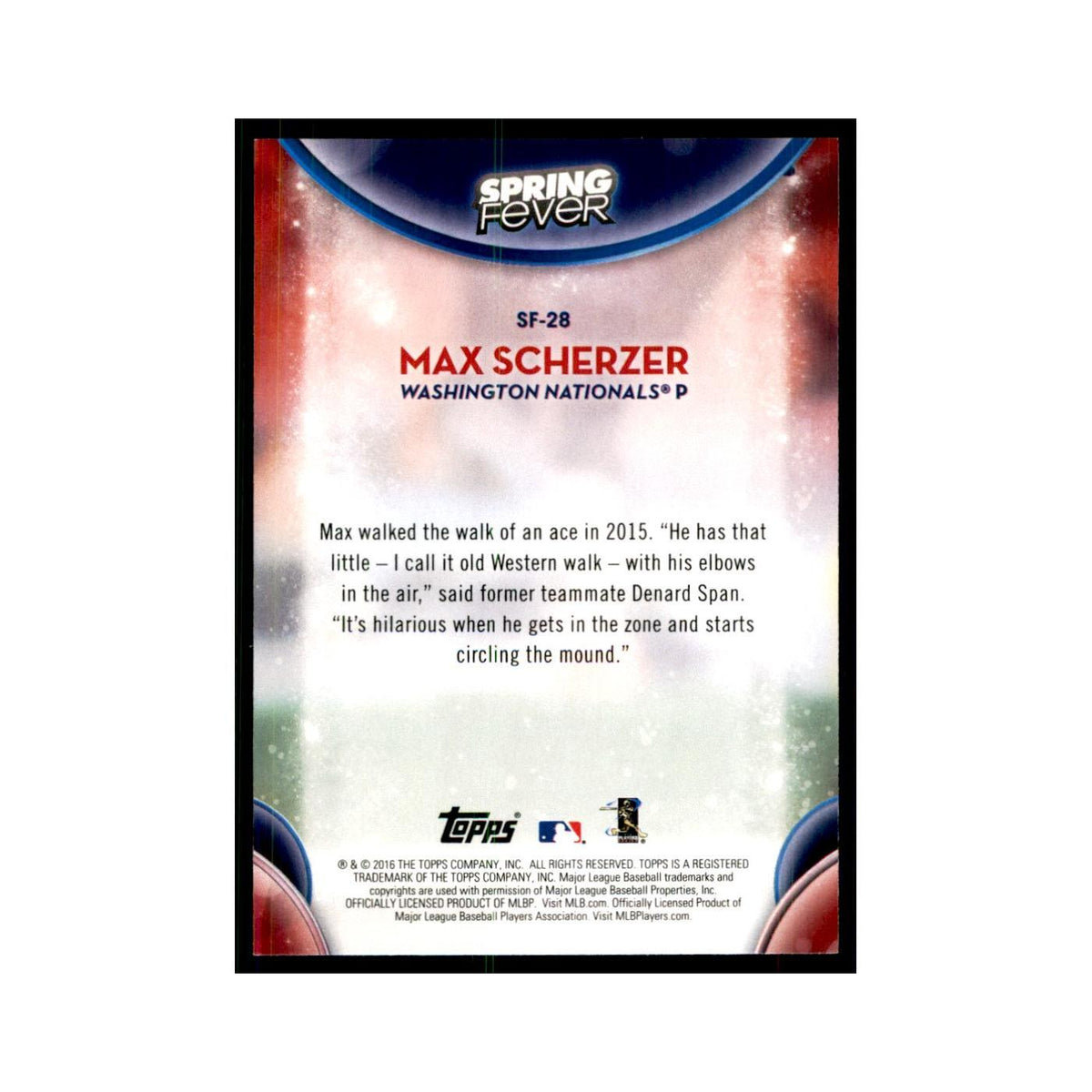 2016 Topps Spring Fever Max Scherzer Baseball Cards #SF-28