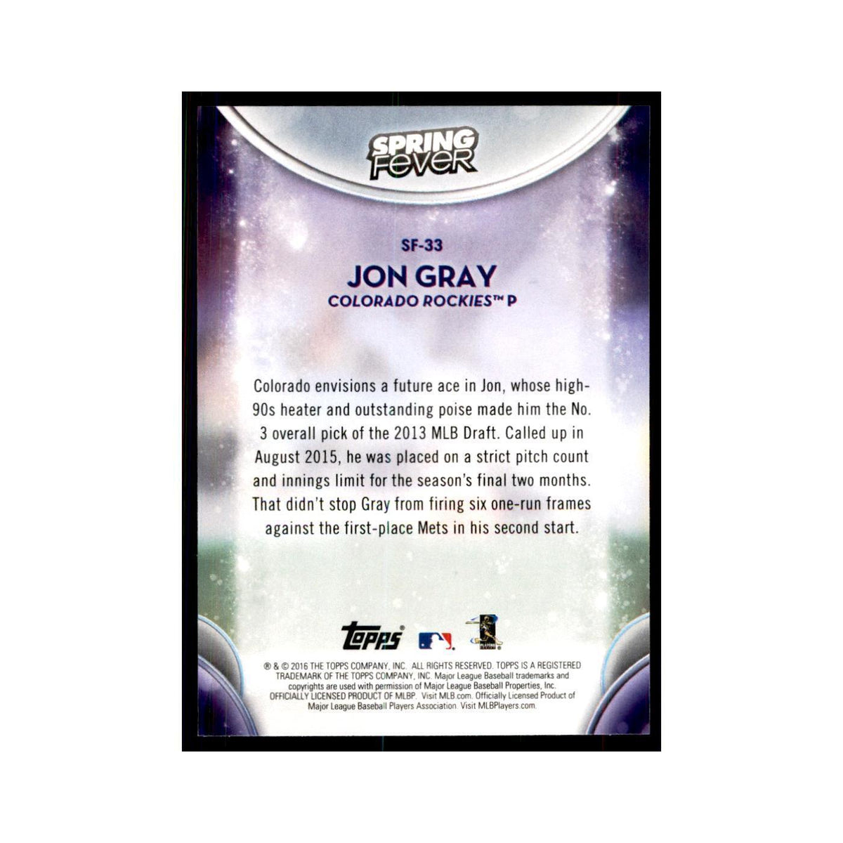 2016 Topps Spring Fever Jon Gray Baseball Cards #SF-33