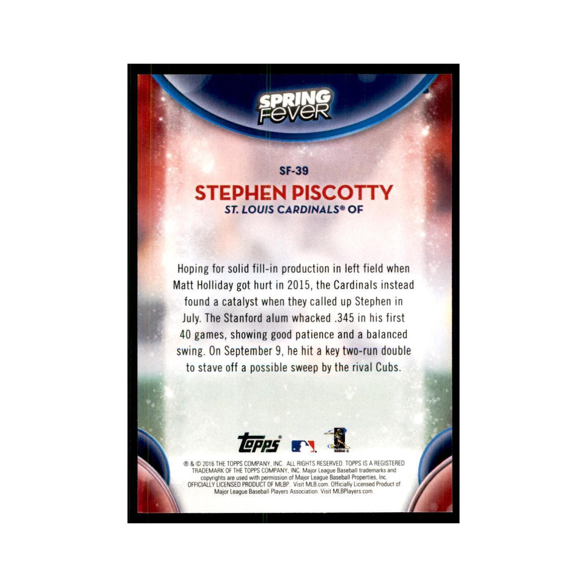 2016 Topps Spring Fever Stephen Piscotty Baseball Cards #SF-39