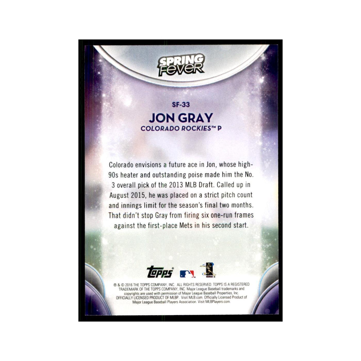 2016 Topps Spring Fever Jon Gray Baseball Cards #SF-33
