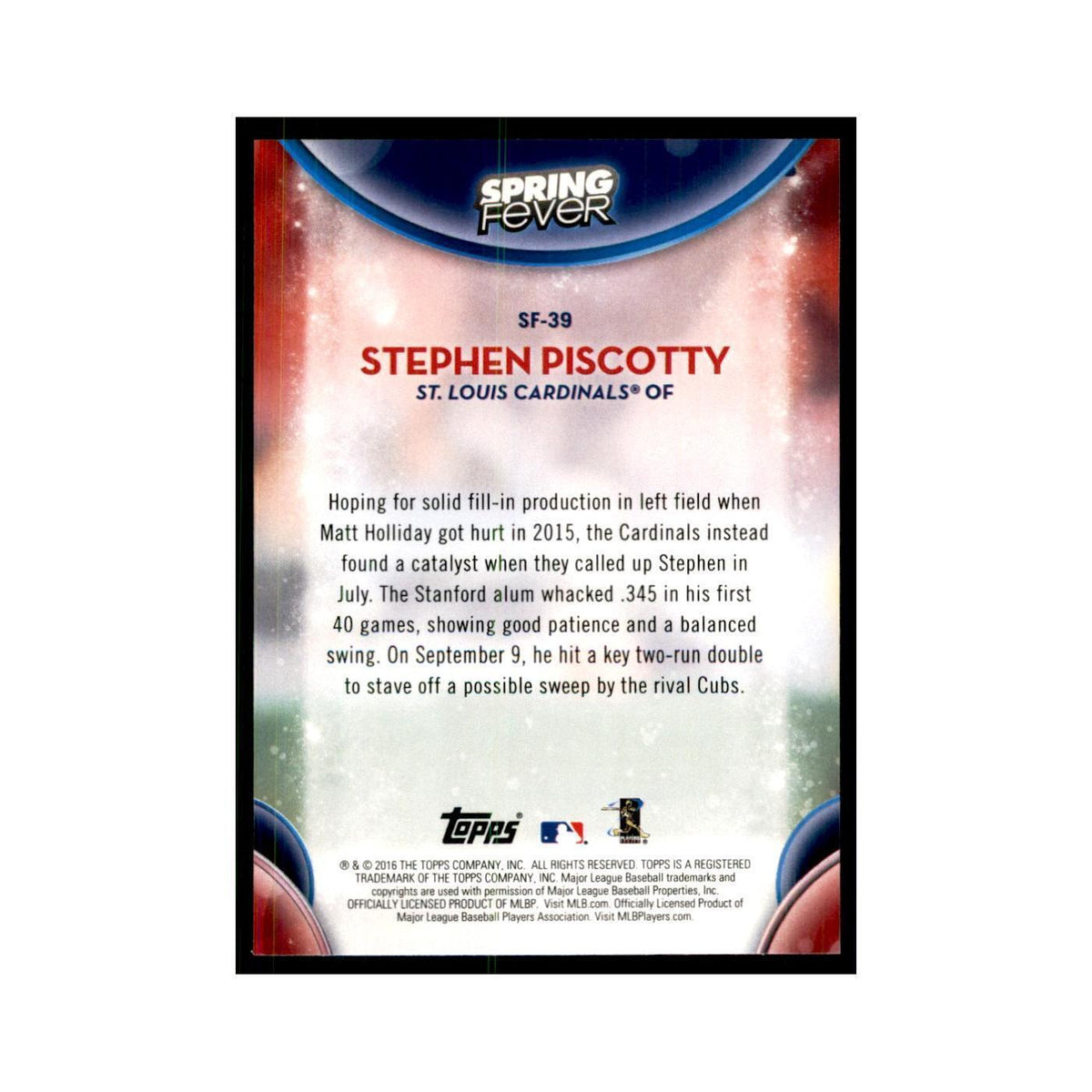 2016 Topps Spring Fever Stephen Piscotty Baseball Cards #SF-39