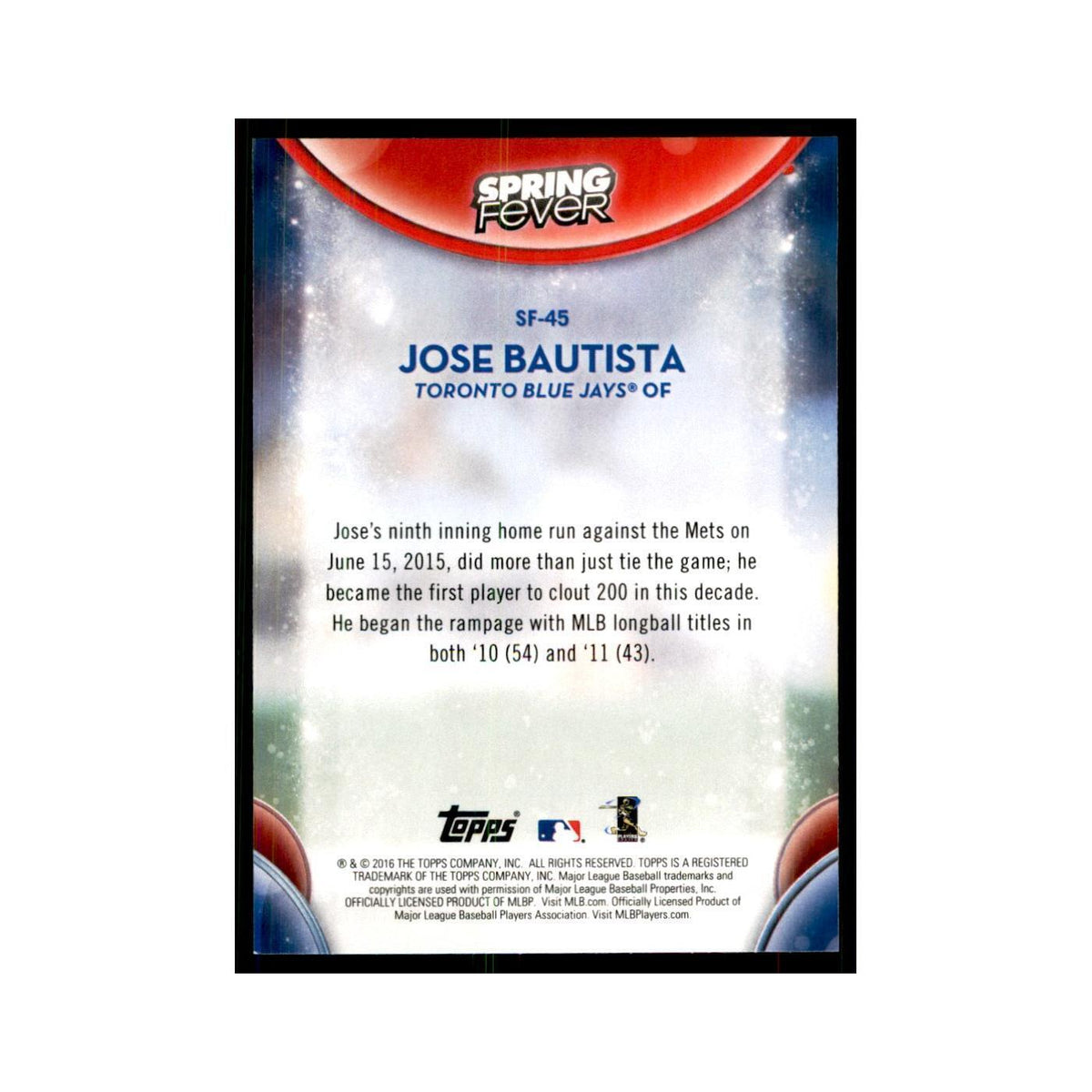 2016 Topps Spring Fever Jose Bautista Baseball Cards #SF-45