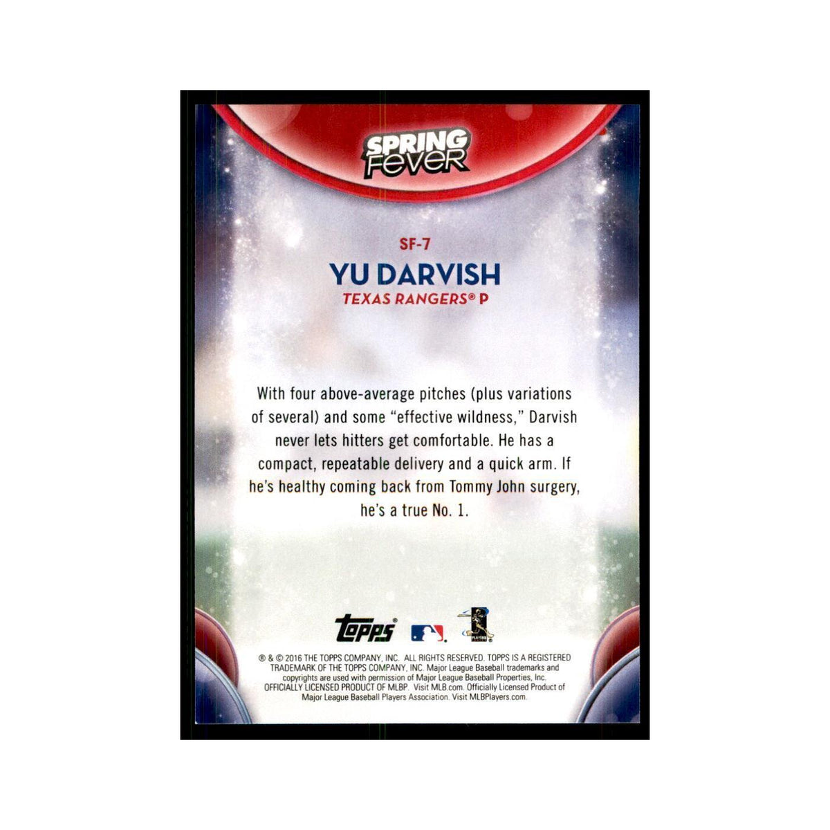2016 Topps Spring Fever Yu Darvish Baseball Cards #SF-7