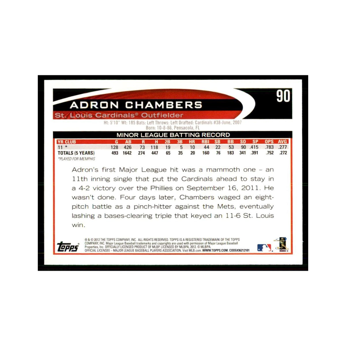 2012 Topps Adron Chambers Baseball Cards #90