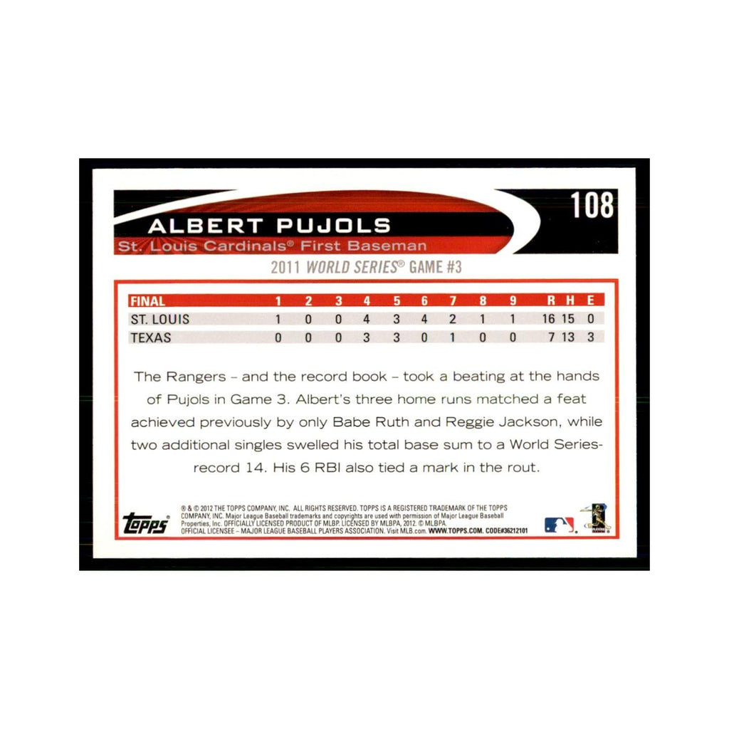 2012 Topps Albert Pujols Baseball Cards #108