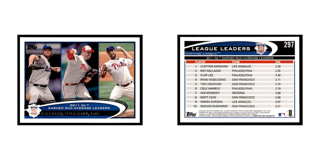 2012 Topps Clayton Kershaw Roy Halladay Cliff Lee Baseball Cards #297
