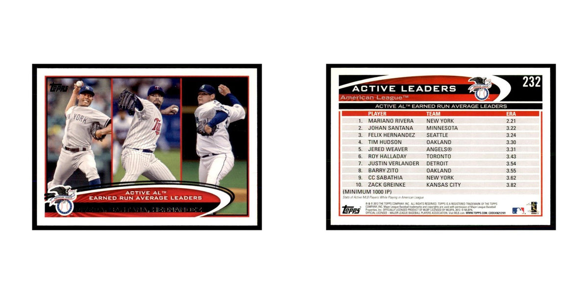 2012 Topps Mariano Rivera Johan Santana Felix Hernandez Baseball Cards #232