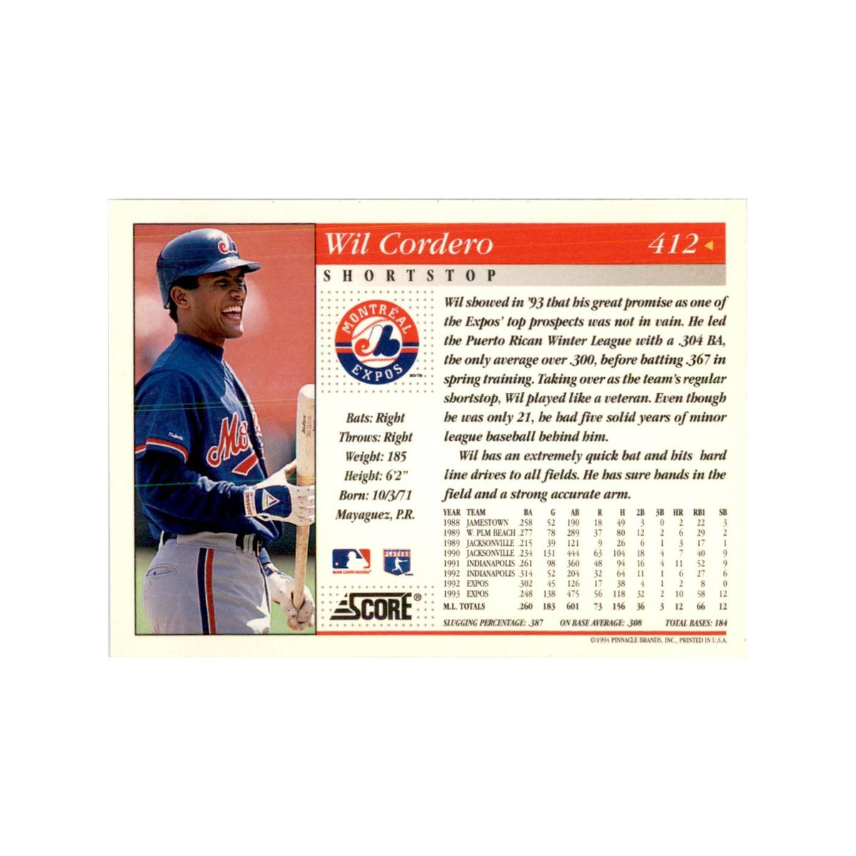 1994 Score Wil Cordero Baseball Cards #412