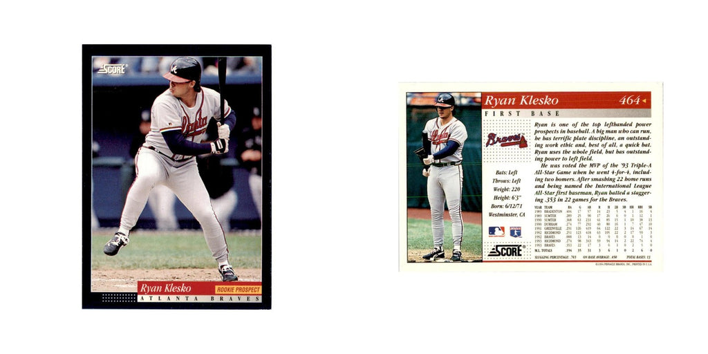1994 Score Ryan Klesko Baseball Cards #464
