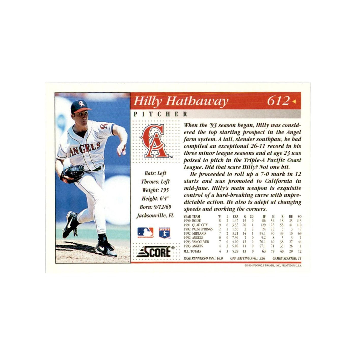 1994 Score Hilly Hathaway Baseball Cards #612