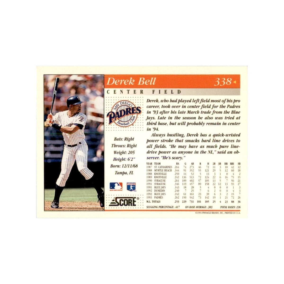 1994 Score Derek Bell Baseball Cards #338