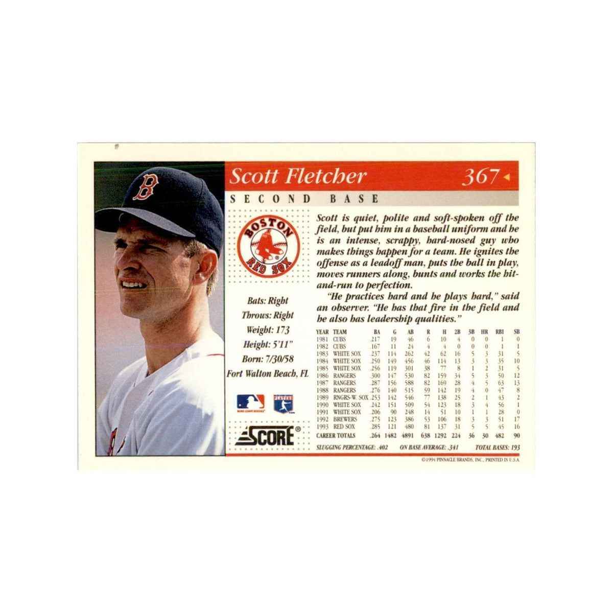 1994 Score Scott Fletcher Baseball Cards #367