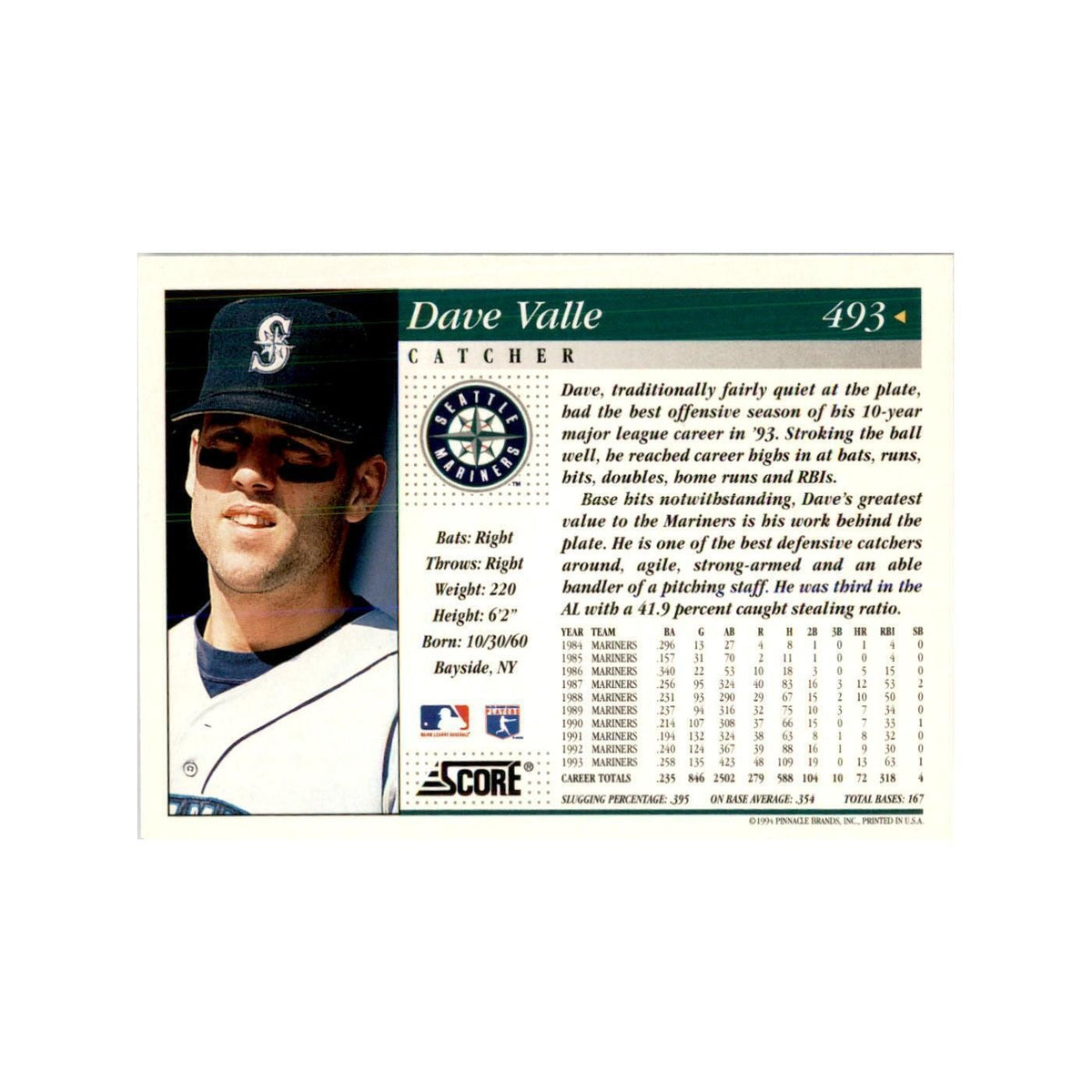 1994 Score Dave Valle Baseball Cards #493