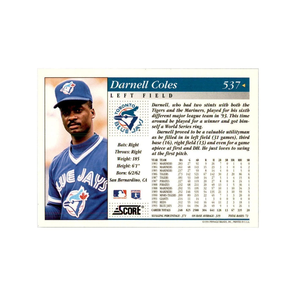 1994 Score Darnell Coles Baseball Cards #537