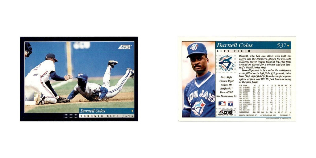 1994 Score Darnell Coles Baseball Cards #537
