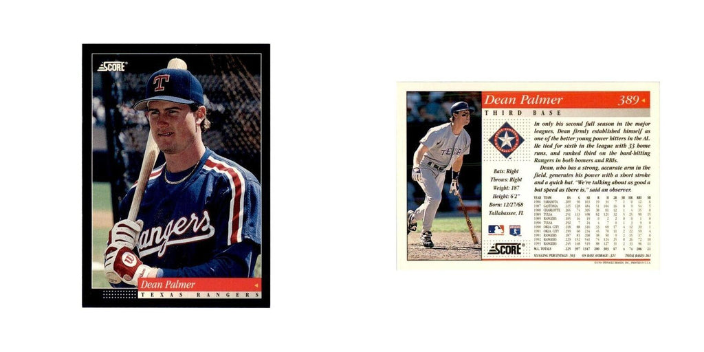 1994 Score Dean Palmer Baseball Cards #389
