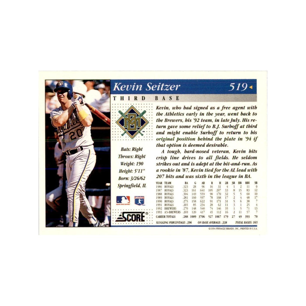 1994 Score Kevin Seitzer Baseball Cards #519
