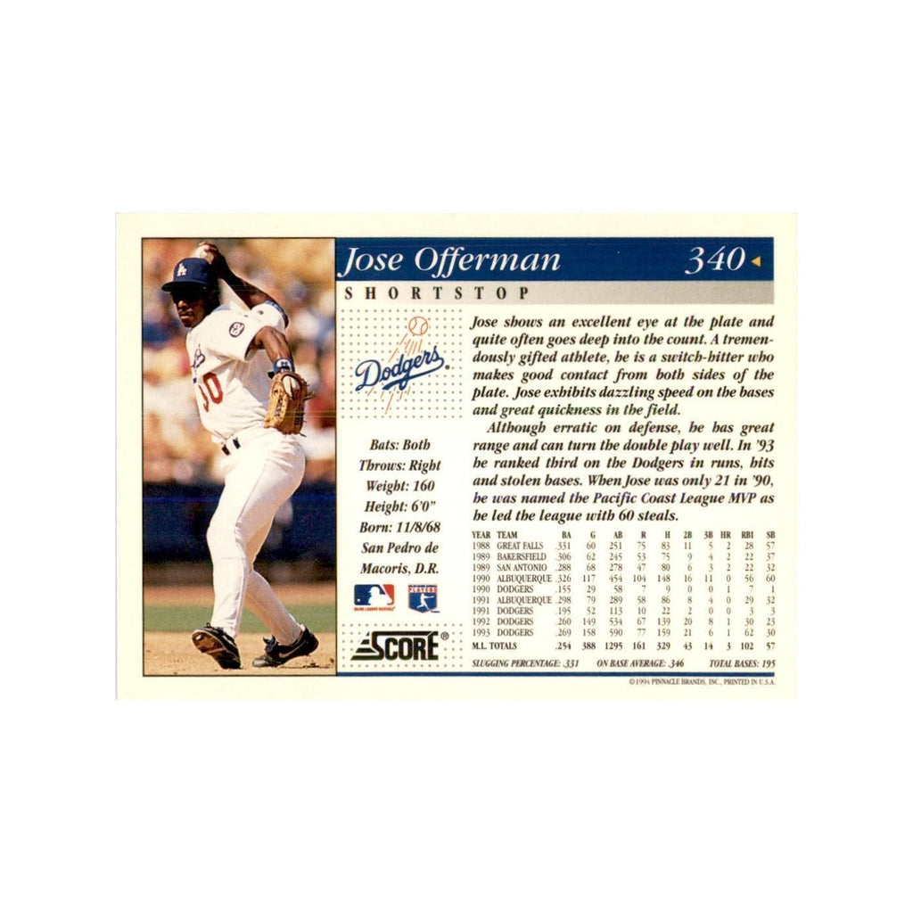1994 Score Jose Offerman Baseball Cards #340