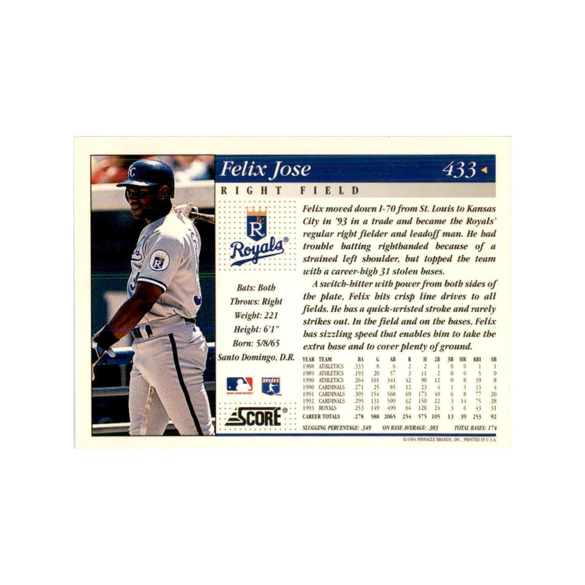 1994 Score Felix Jose Baseball Cards #433
