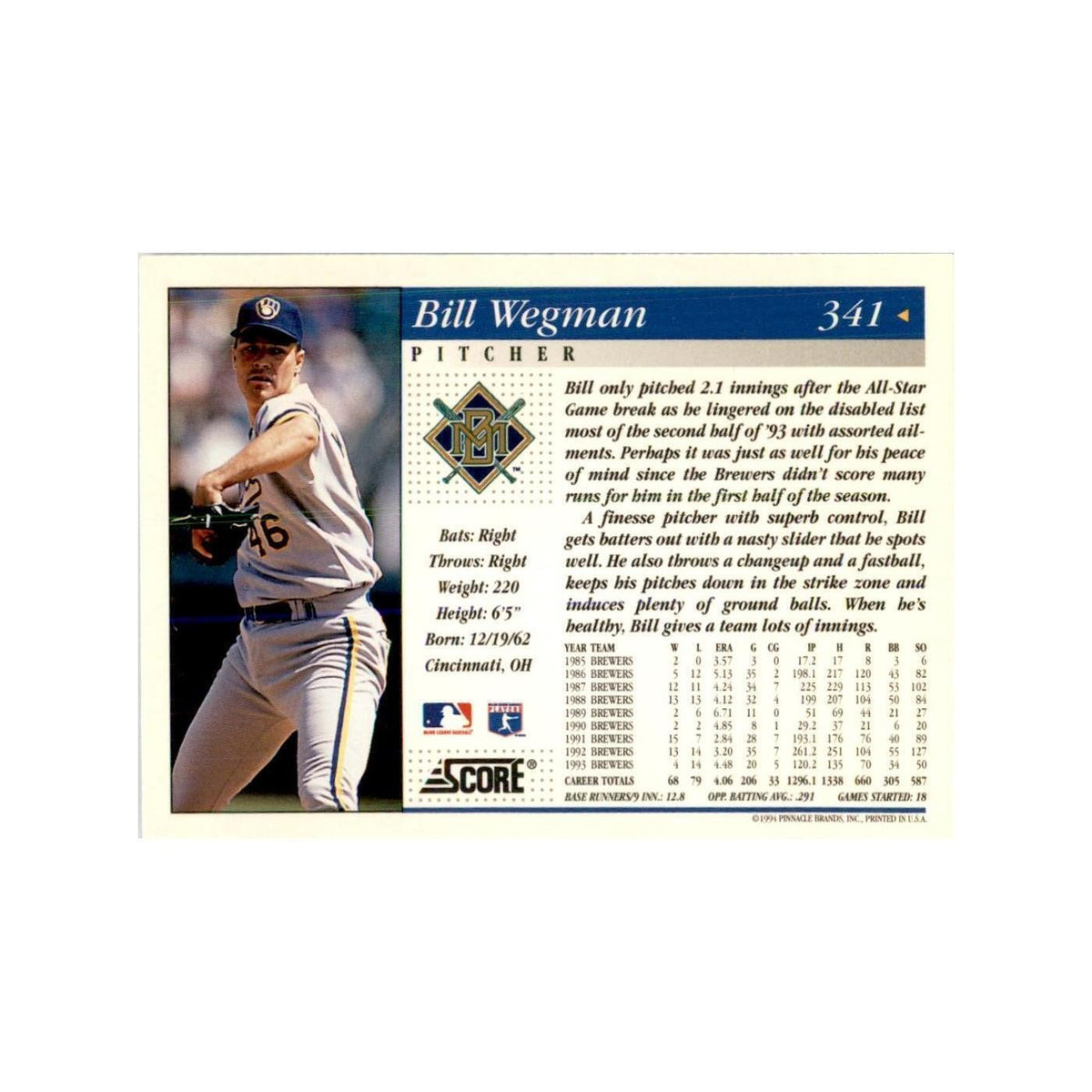 1994 Score Bill Wegman Baseball Cards #341