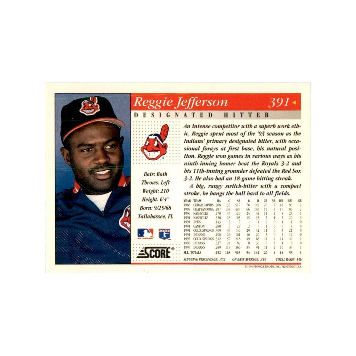 1994 Score Reggie Jefferson Baseball Cards #391