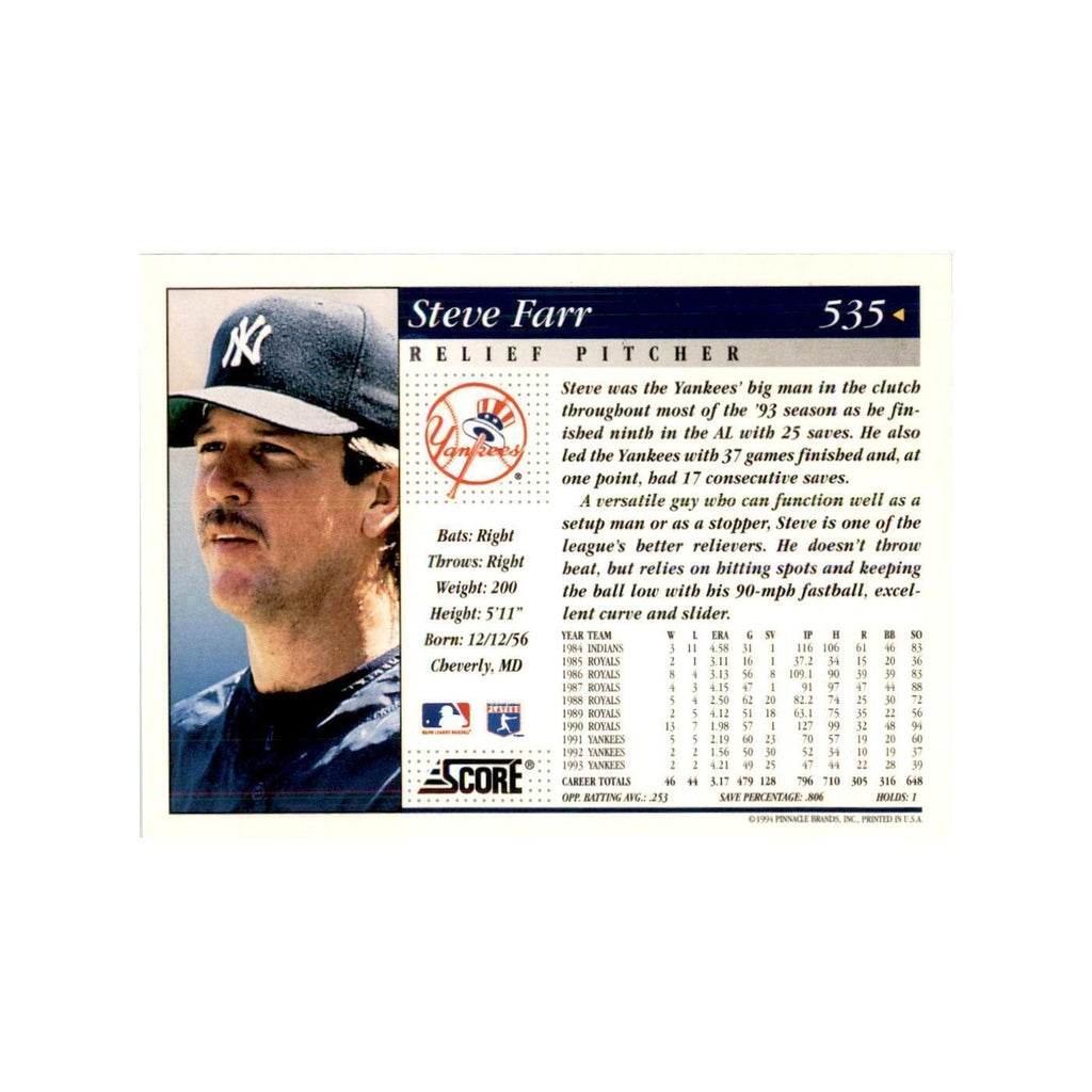 1994 Score Steve Farr Baseball Cards #535