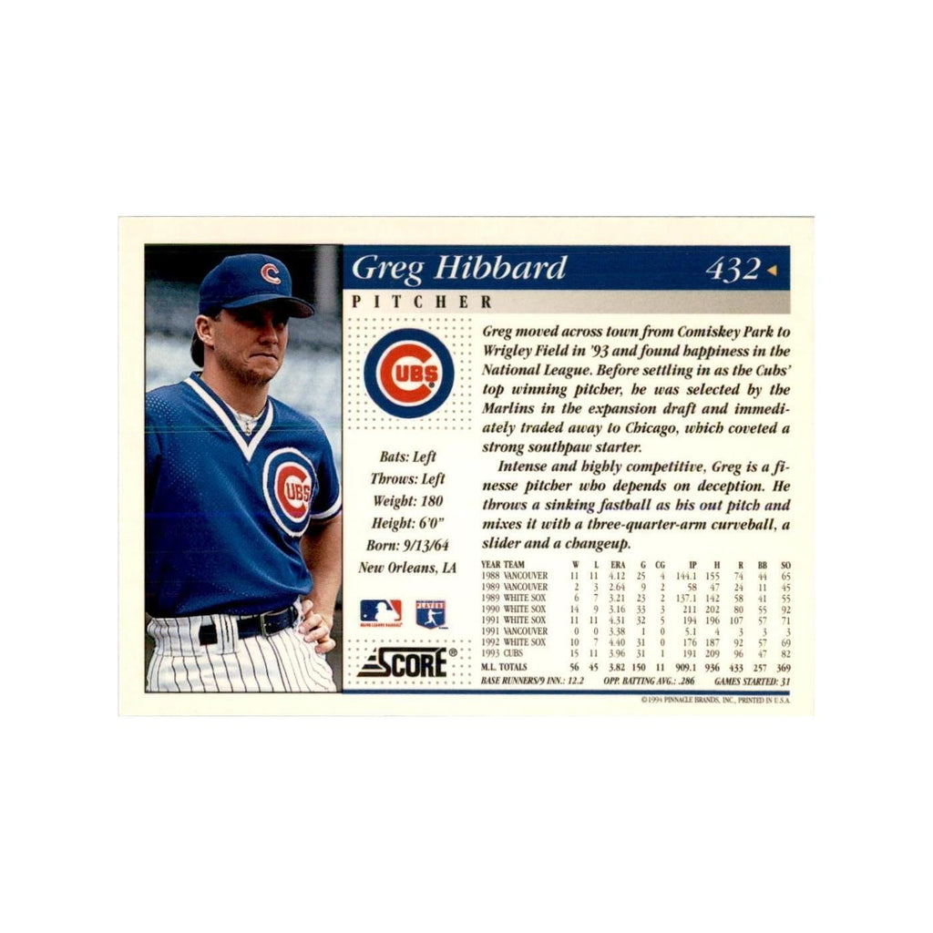 1994 Score Greg Hibbard Baseball Cards #432