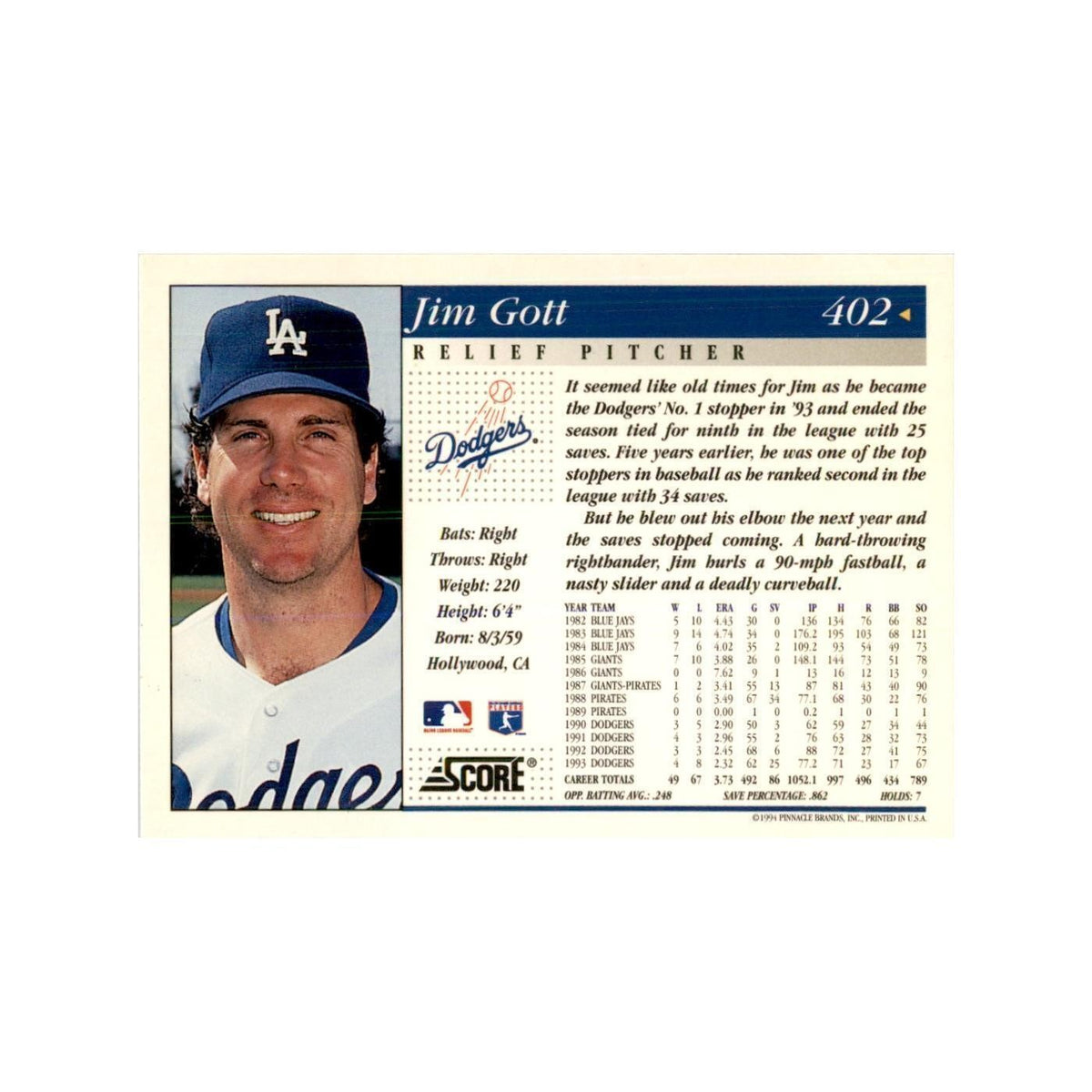 1994 Score Jim Gott Baseball Cards #402