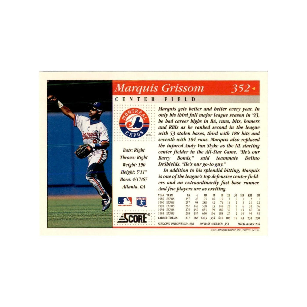 1994 Score Marquis Grissom Baseball Cards #352