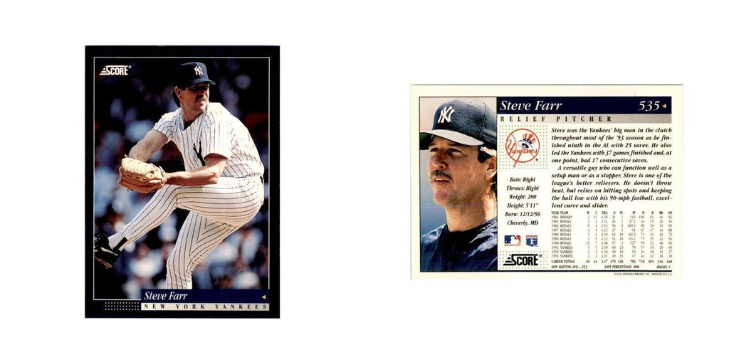 1994 Score Steve Farr Baseball Cards #535
