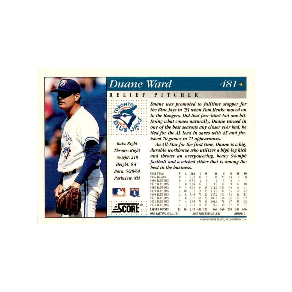 1994 Score Duane Ward Baseball Cards #481