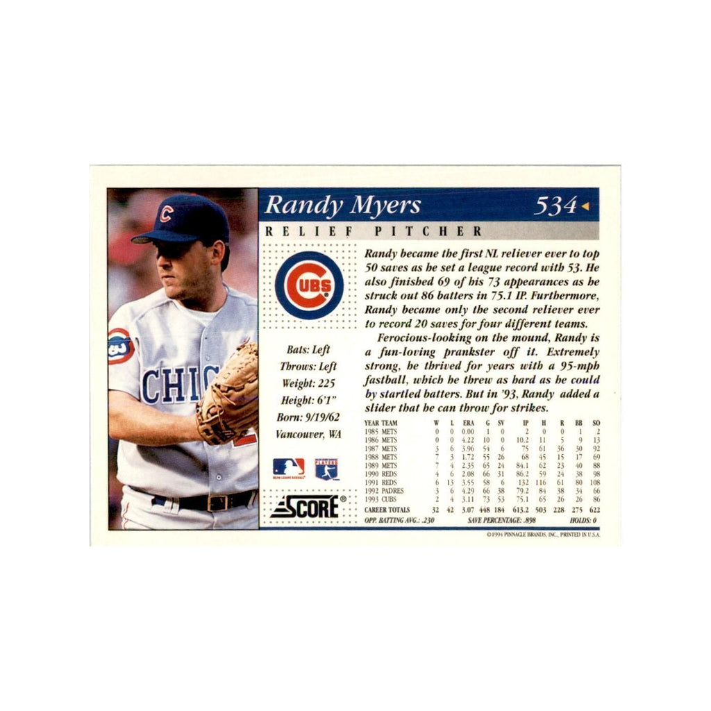 1994 Score Randy Myers Baseball Cards #534