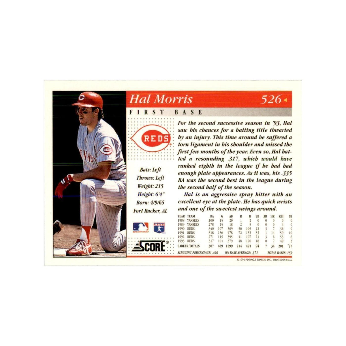 1994 Score Hal Morris Baseball Cards #526