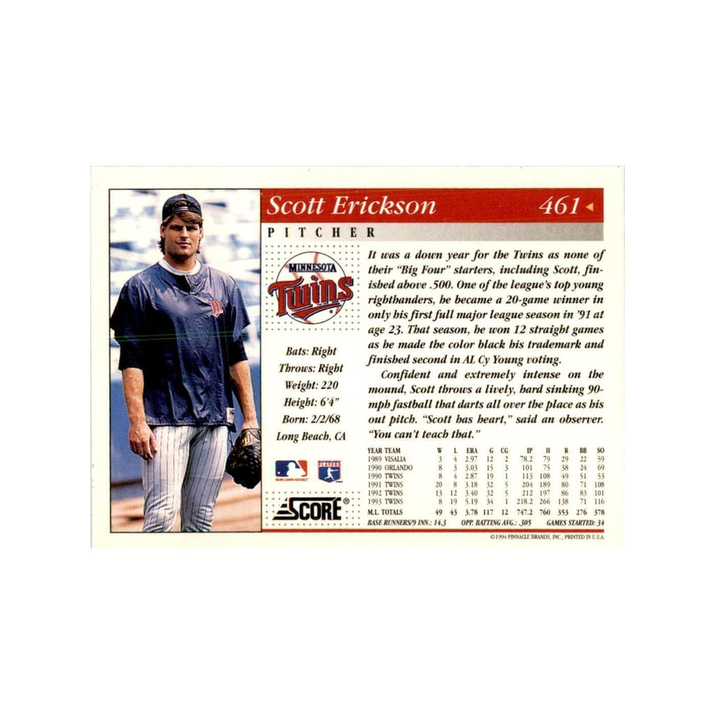 1994 Score Scott Erickson Baseball Cards #461