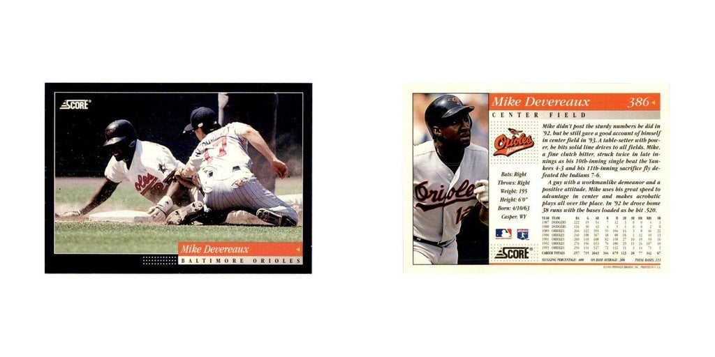 1994 Score Mike Devereaux Baseball Cards #386