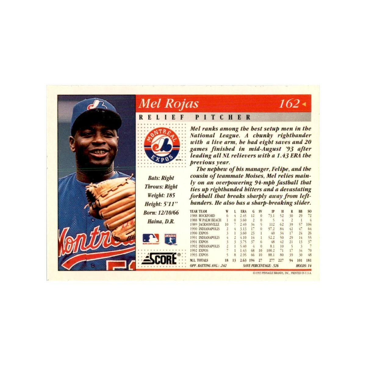 1994 Score Mel Rojas Baseball Cards #162