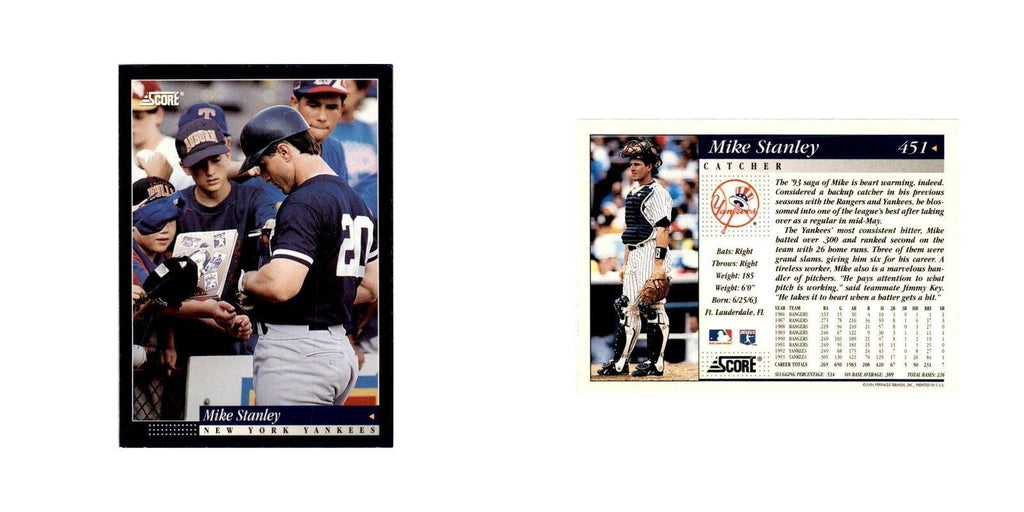 1994 Score Mike Stanley Baseball Cards #451