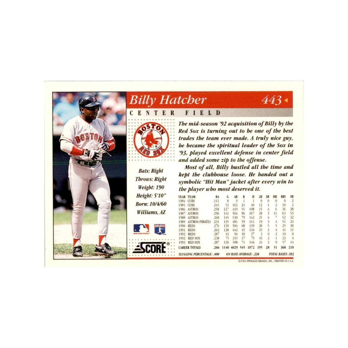 1994 Score Billy Hatcher Baseball Cards #443