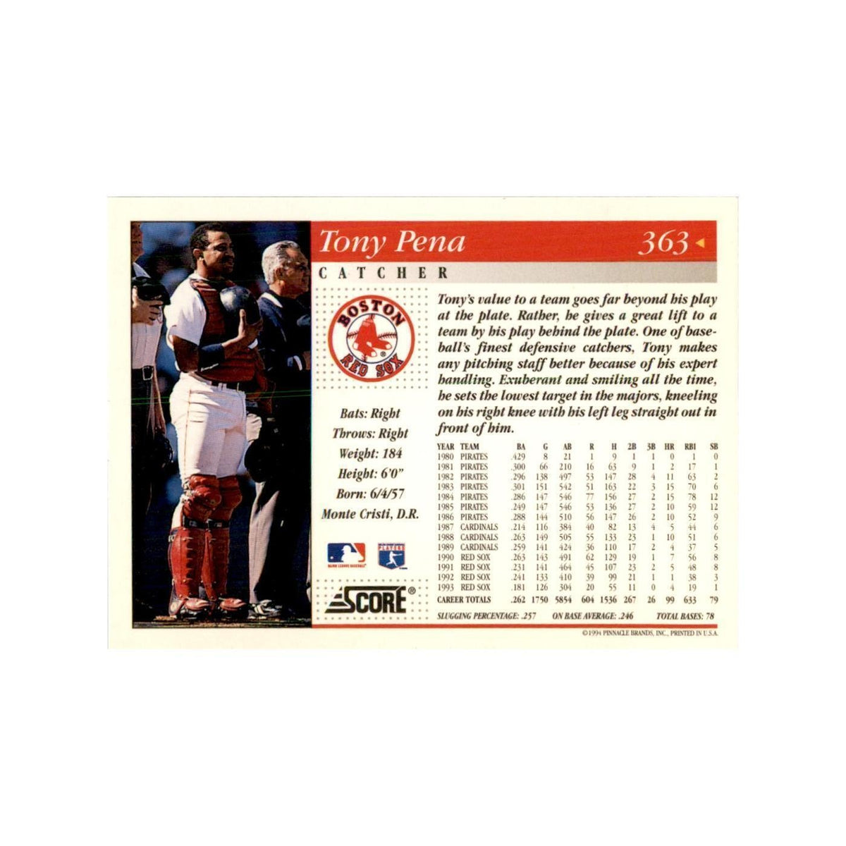 1994 Score Tony Pena Baseball Cards #363