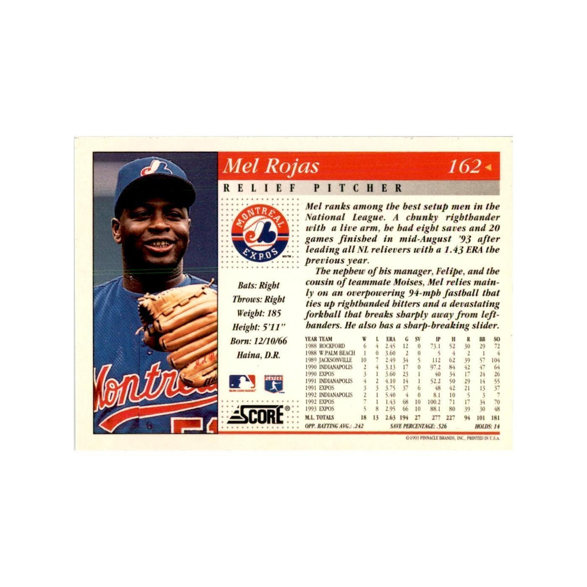 1994 Score Mel Rojas Baseball Cards #162