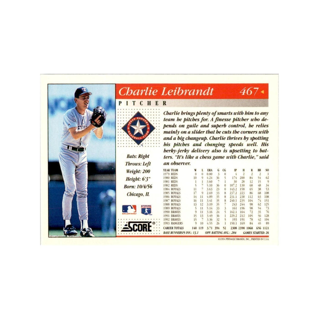 1994 Score Charlie Leibrandt Baseball Cards #467