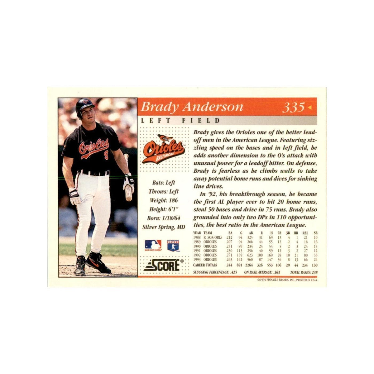1994 Score Brady Anderson Baseball Cards #335
