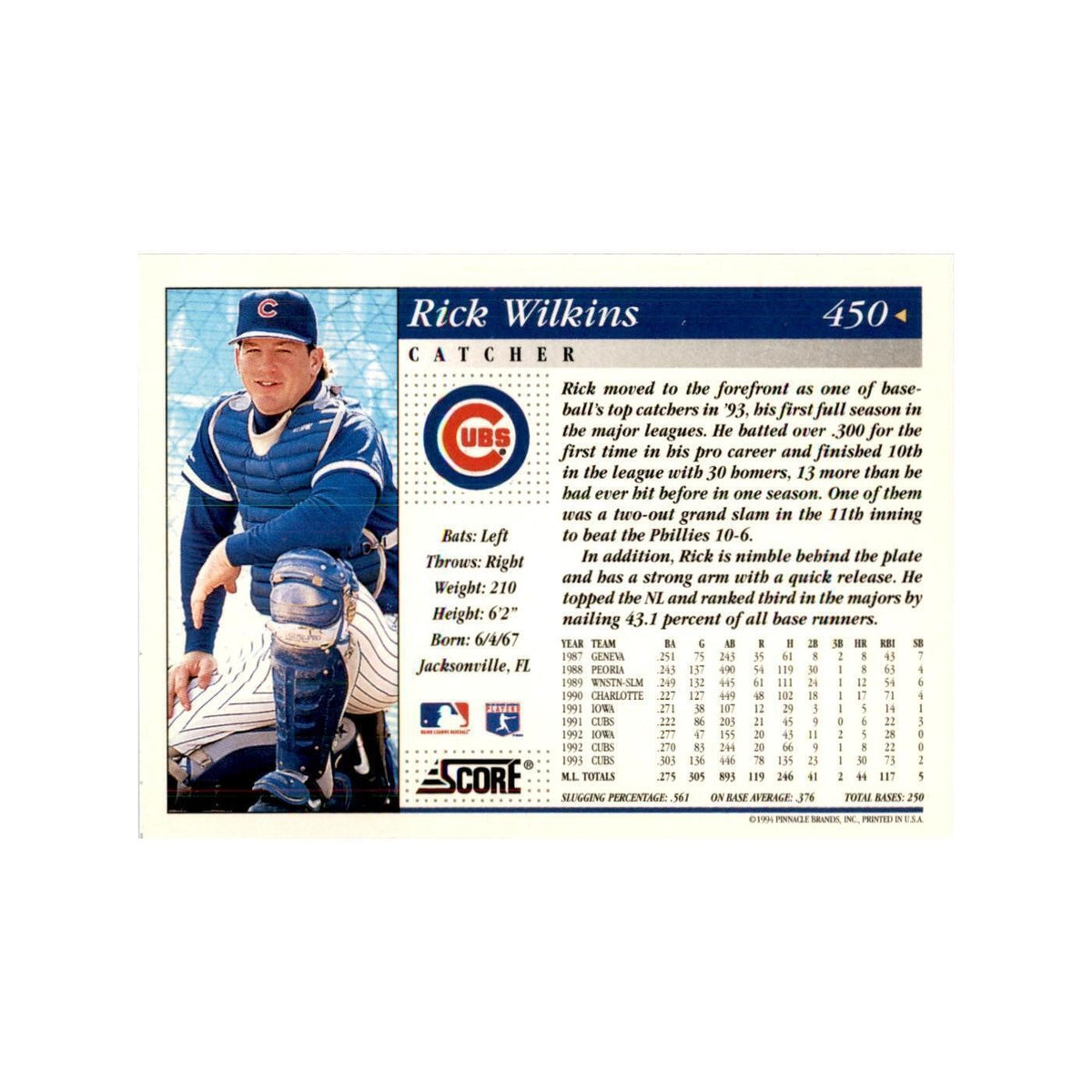 1994 Score Rick Wilkins Baseball Cards #450